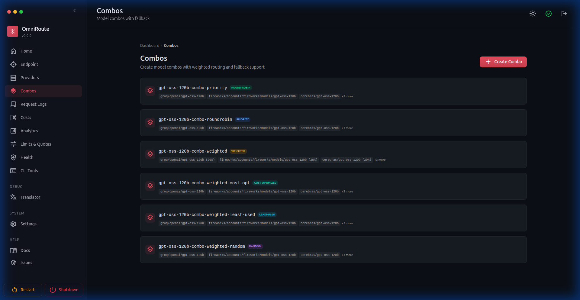 Combos Dashboard